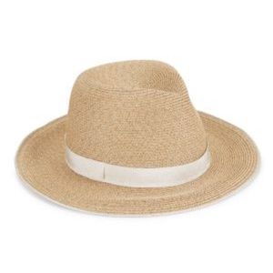 Eugenia Kim Lillian Toyo Packable Fedora Hat Tan with White / Silver Ribbon